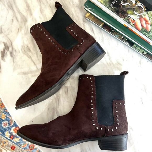 Charles & Keith Chocolate Brown Almond Toe Studded Chelsea Boots - Picture 3 of 9